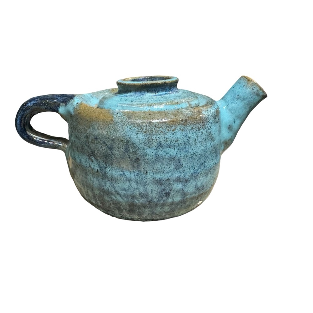 Handmade tea pot blue turquoise glazed clay ceramic unique